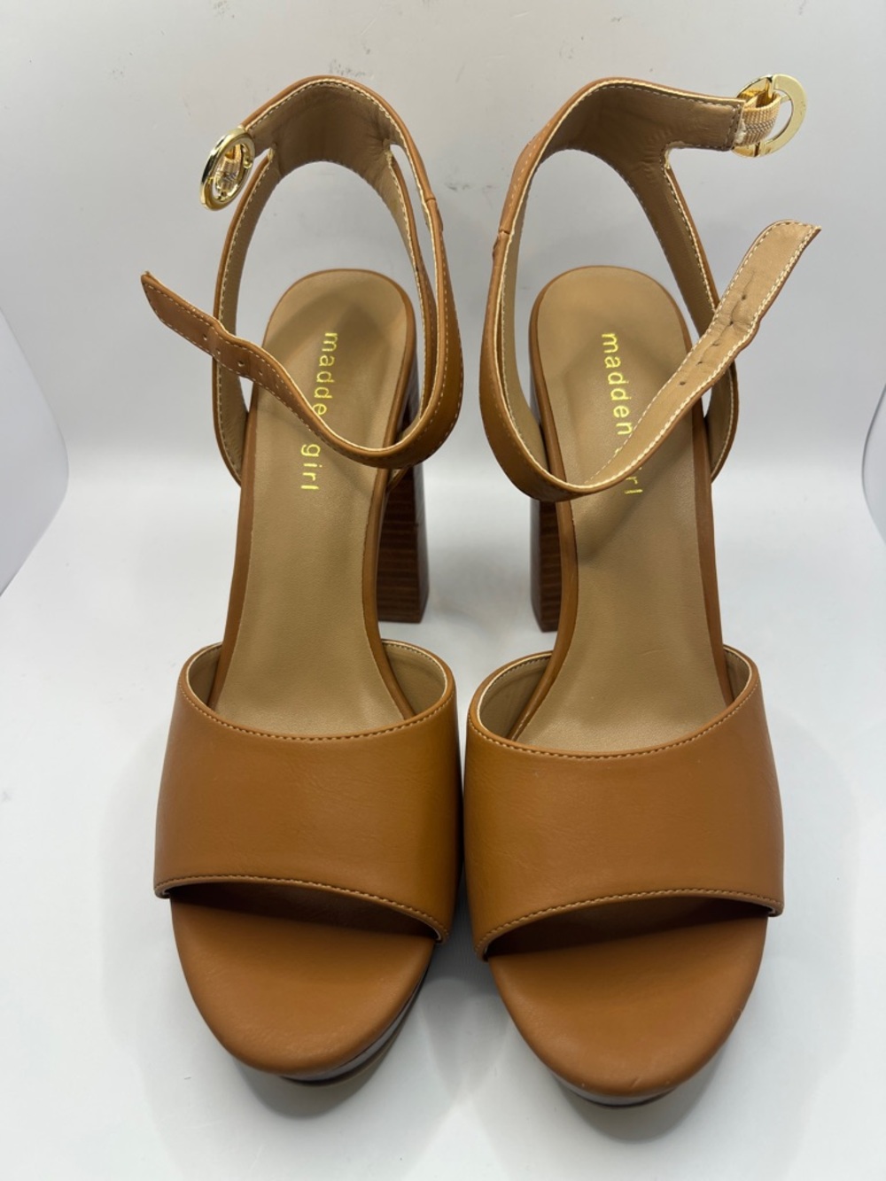 Madden Girl Tan Ankle-Strap Block Heel Sandals